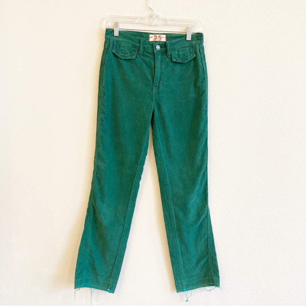 Free People Green Corduroy Pants Cotton Emerald Straight Artsy Boho Size 25